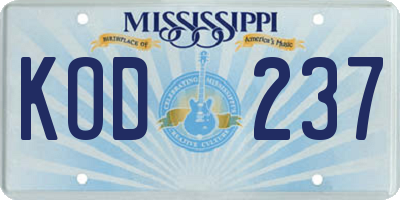 MS license plate KOD237