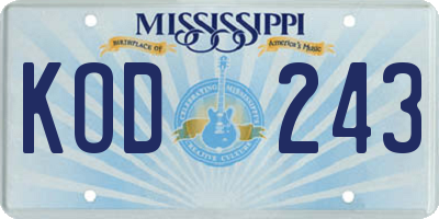 MS license plate KOD243