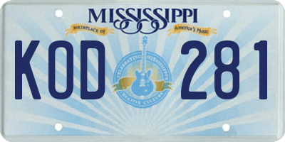 MS license plate KOD281