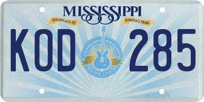 MS license plate KOD285