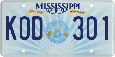 MS license plate KOD301