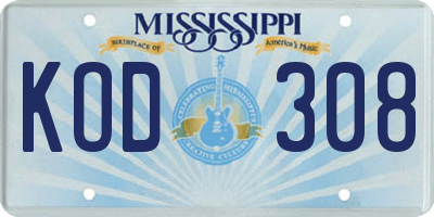 MS license plate KOD308