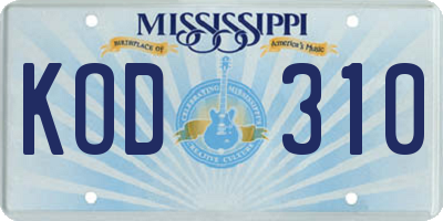 MS license plate KOD310