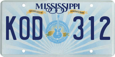 MS license plate KOD312
