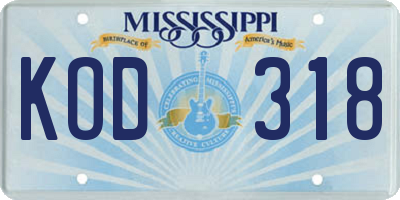 MS license plate KOD318