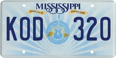 MS license plate KOD320