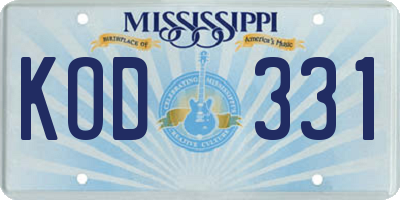 MS license plate KOD331