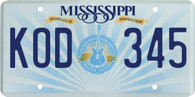 MS license plate KOD345