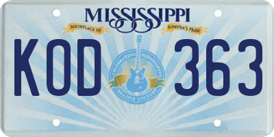 MS license plate KOD363