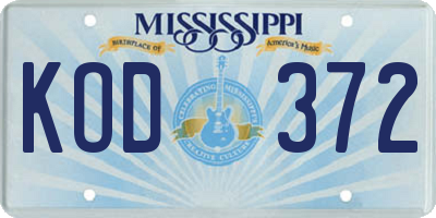MS license plate KOD372