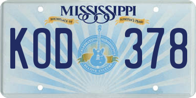 MS license plate KOD378