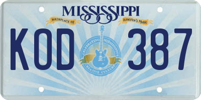 MS license plate KOD387
