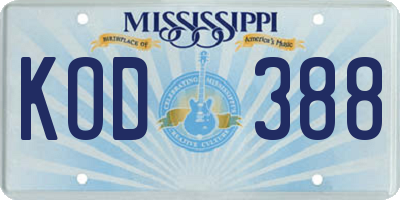MS license plate KOD388