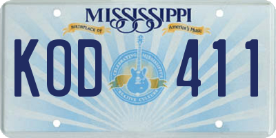 MS license plate KOD411
