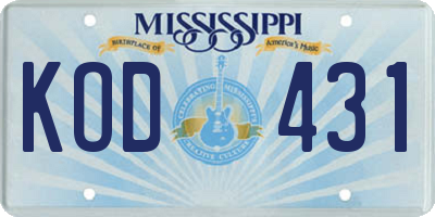 MS license plate KOD431