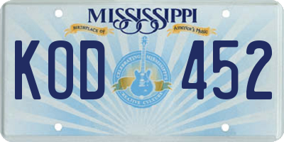MS license plate KOD452