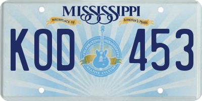 MS license plate KOD453