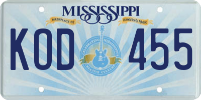 MS license plate KOD455