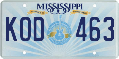 MS license plate KOD463
