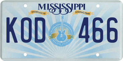 MS license plate KOD466