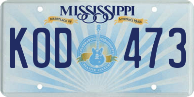 MS license plate KOD473