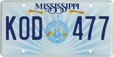 MS license plate KOD477