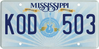 MS license plate KOD503