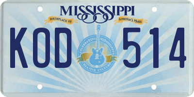 MS license plate KOD514
