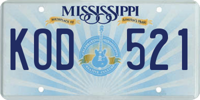 MS license plate KOD521