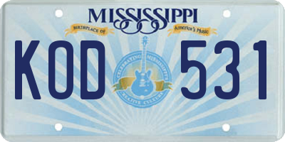 MS license plate KOD531