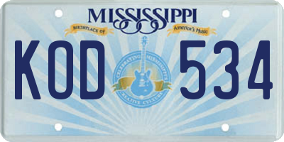 MS license plate KOD534