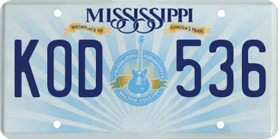 MS license plate KOD536