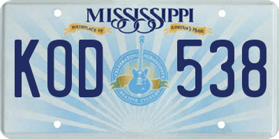 MS license plate KOD538