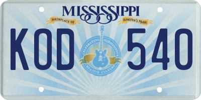 MS license plate KOD540