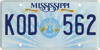 MS license plate KOD562
