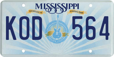 MS license plate KOD564