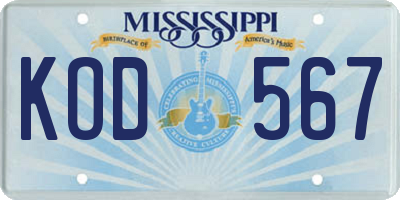 MS license plate KOD567