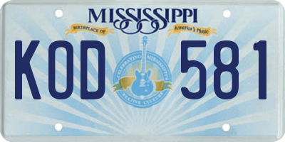 MS license plate KOD581