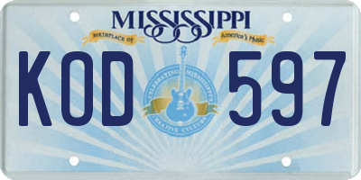 MS license plate KOD597