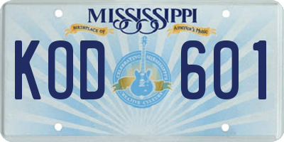 MS license plate KOD601