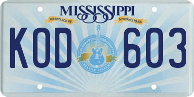 MS license plate KOD603