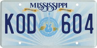 MS license plate KOD604