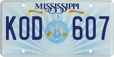 MS license plate KOD607