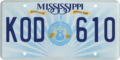 MS license plate KOD610