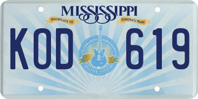 MS license plate KOD619