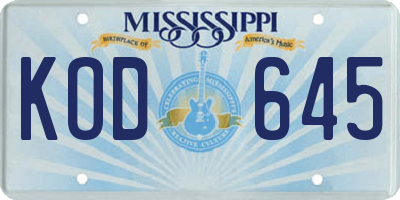 MS license plate KOD645