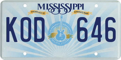 MS license plate KOD646