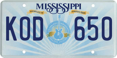 MS license plate KOD650