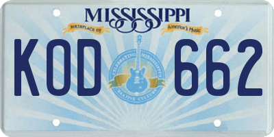 MS license plate KOD662