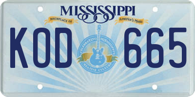 MS license plate KOD665